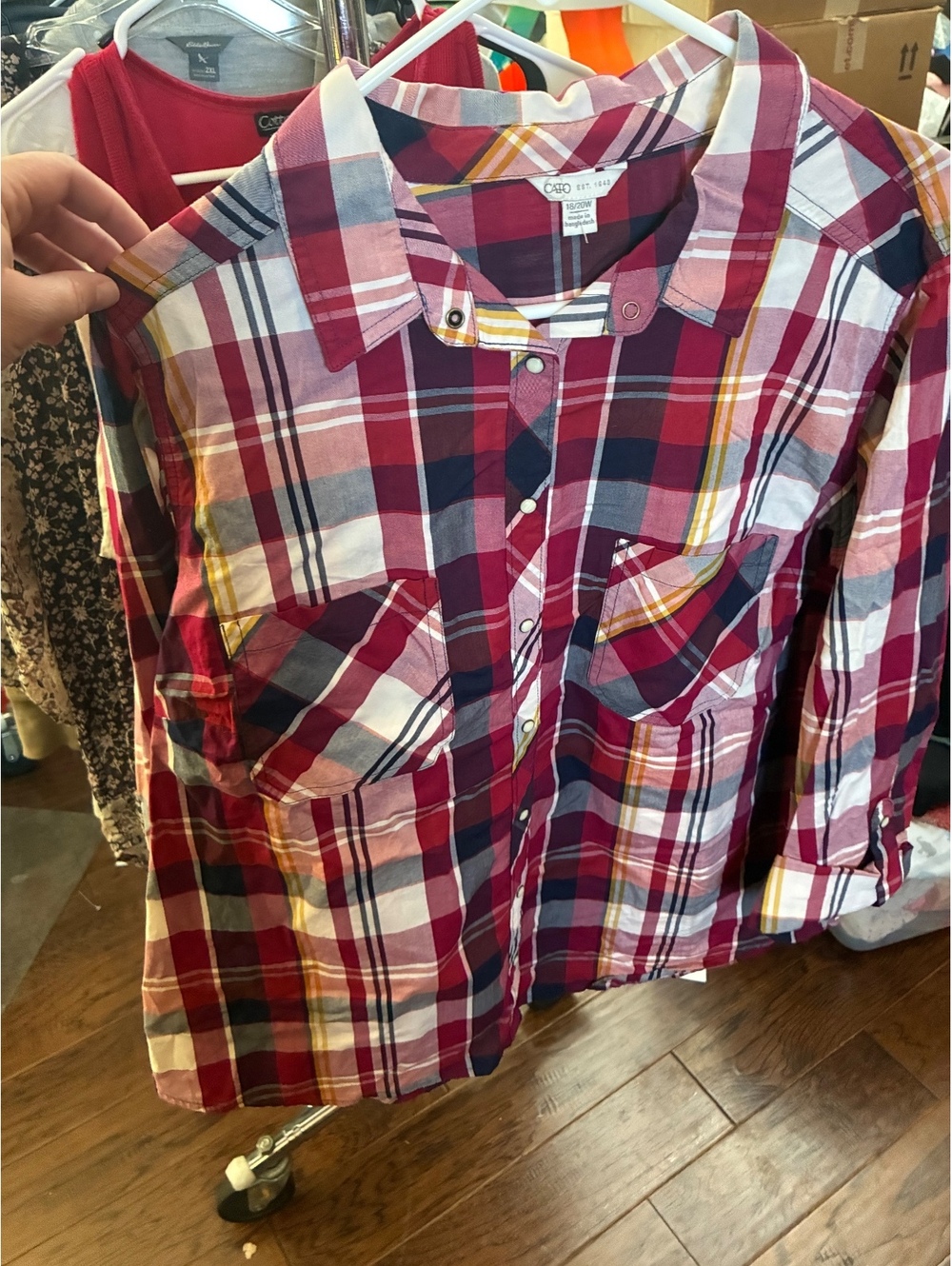 Cato burgundy plaid button front shirt